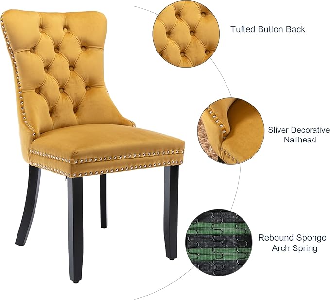 Velvet Dining Chairs Set of 6, Tufted Upholstered Dining Room Chairs with Bac...