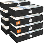 SpaceWhisper 90L Under Bed Storage Containers, 8-Pack Storage Bins with Clear Top, Foldable Closet Organizers and Storage with Label Holder for Clothing, Blankets, Comforter & Pillows(Black)