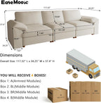 EASE MOOSE Sectional Faux Leather Sofa, Scratch Resistant Couch, 3-Seater Oversized Modular Sofa, Modern Comfy Sofas Deep Seats for Small Spaces, Beige