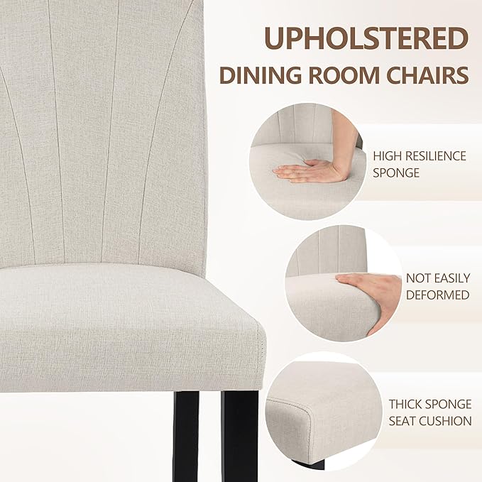 VECELO Upholstered Dining Chairs Set of 2, Modern Fabric and High Back & ...