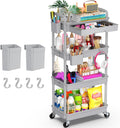 Goovilla 4 Tier Rolling Utility Cart Organizer with Removable Drawer, Stable and Sturdy Grey Rolling Storage Carts with 2 Lockable Wheels for Bathroom, Kitchen, Snack, Craft, Makeup, Baby Essentials
