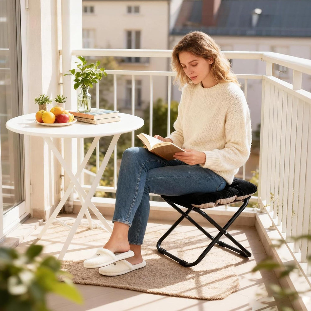 Welnow 16''(H) Folding Ottoman Foot Stool with Detachable Cushion, Bl...