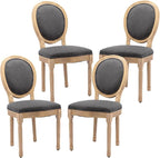 French Country Dining Chairs Set of 4,Farmhouse Upholstered Dining Room Chairs with Round Back and Solid Leg,Fabric Kitchen Side Chairs for Kitchen/Bedroom/Dining Room,Gray