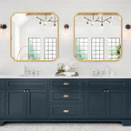 Gold Bathroom Mirror for Wall 36" x 36" Square Bathroom Vanity Mirror Farmhouse, Large Rounded Rectangle Mirror, Anti-Rust, Tempered Glass, Hangs Horizontally or Vertically