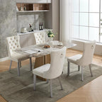 Velvet Dining Chairs Set of 6, High-end Tufted Upholstered Dining Chair with Back Ring Pull, Nailhead Trim and Silver Solid Wood Legs, Modern Dining Room Chairs for Dining Room, Cream
