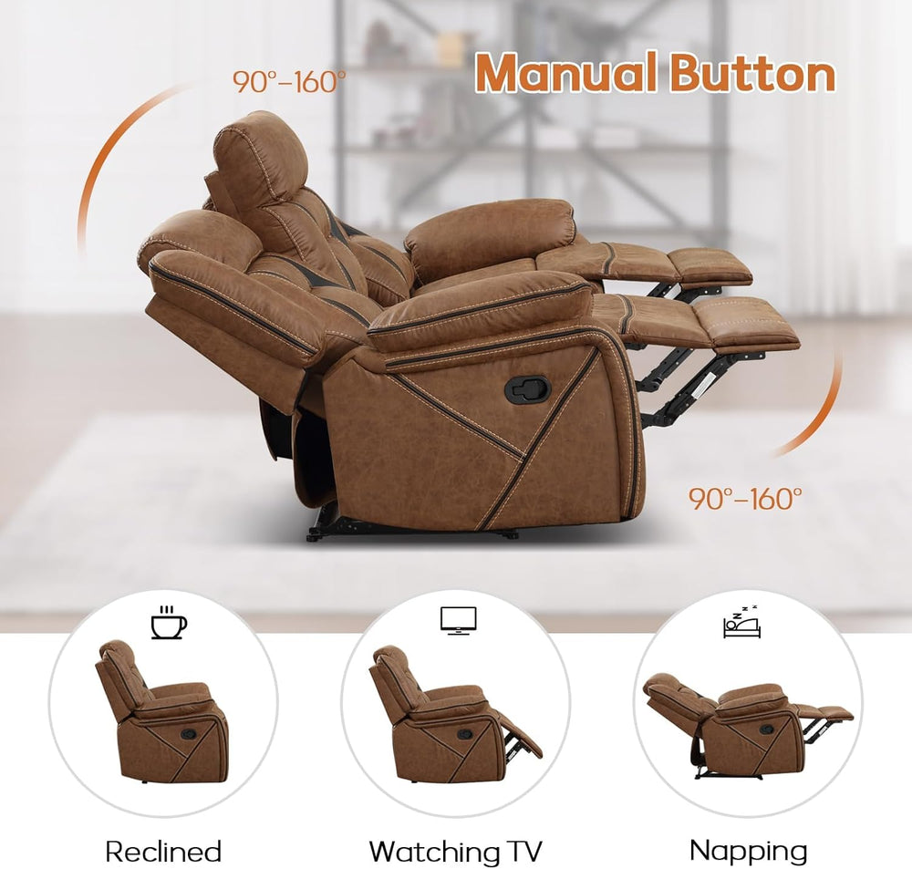 EBELLO Manual Recliner Sofa Set, Faux Leather Reclining Living Room Furniture...