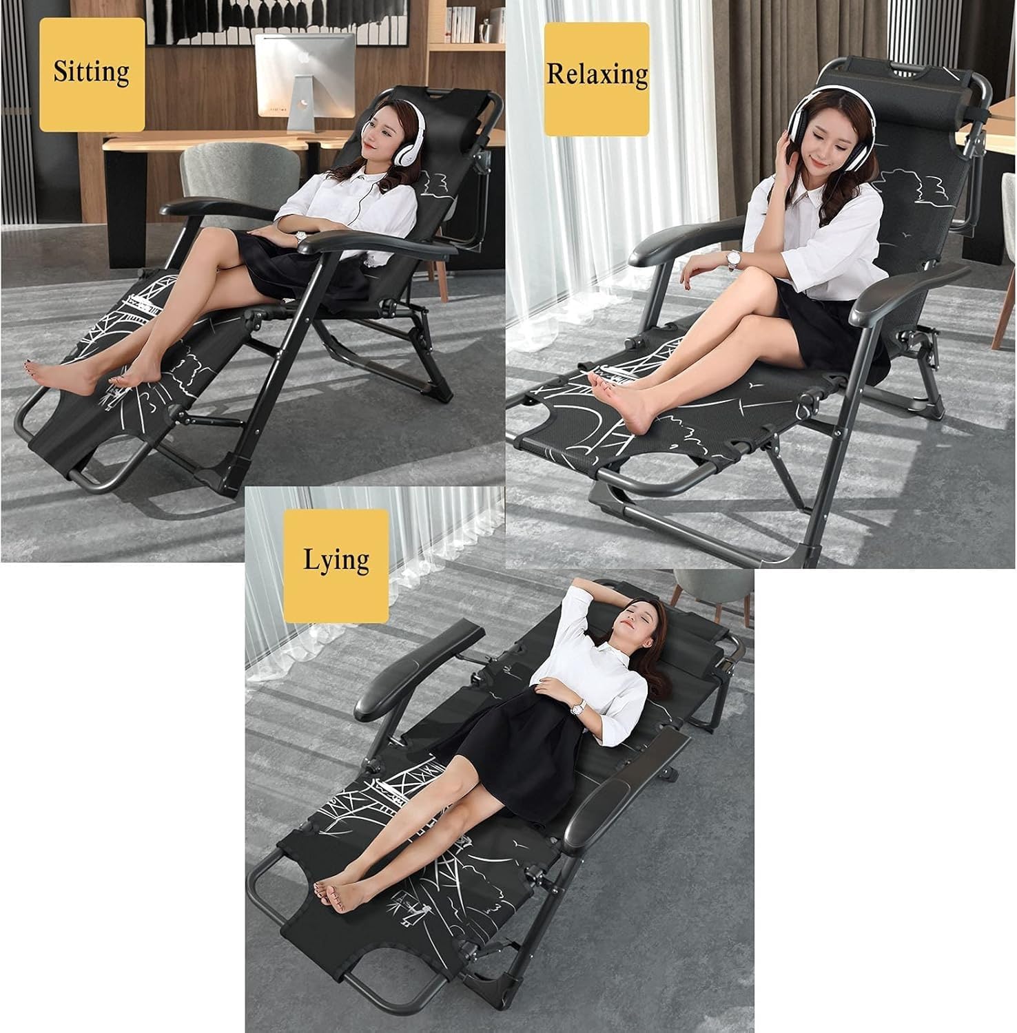 Gravity Recliner Chair Adjustable Patio Lounge Chair with Head Pillow Support 150KG Progress