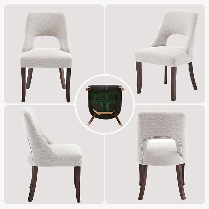 UVV Wooden Dining Chairs Set of 4, Mid Century Modern Upholstered Dining Room Chair Kitchen Chairs, Chenille Dinner Chair with Solid Wood Legs for Kitchen Dining Room, Light Grey