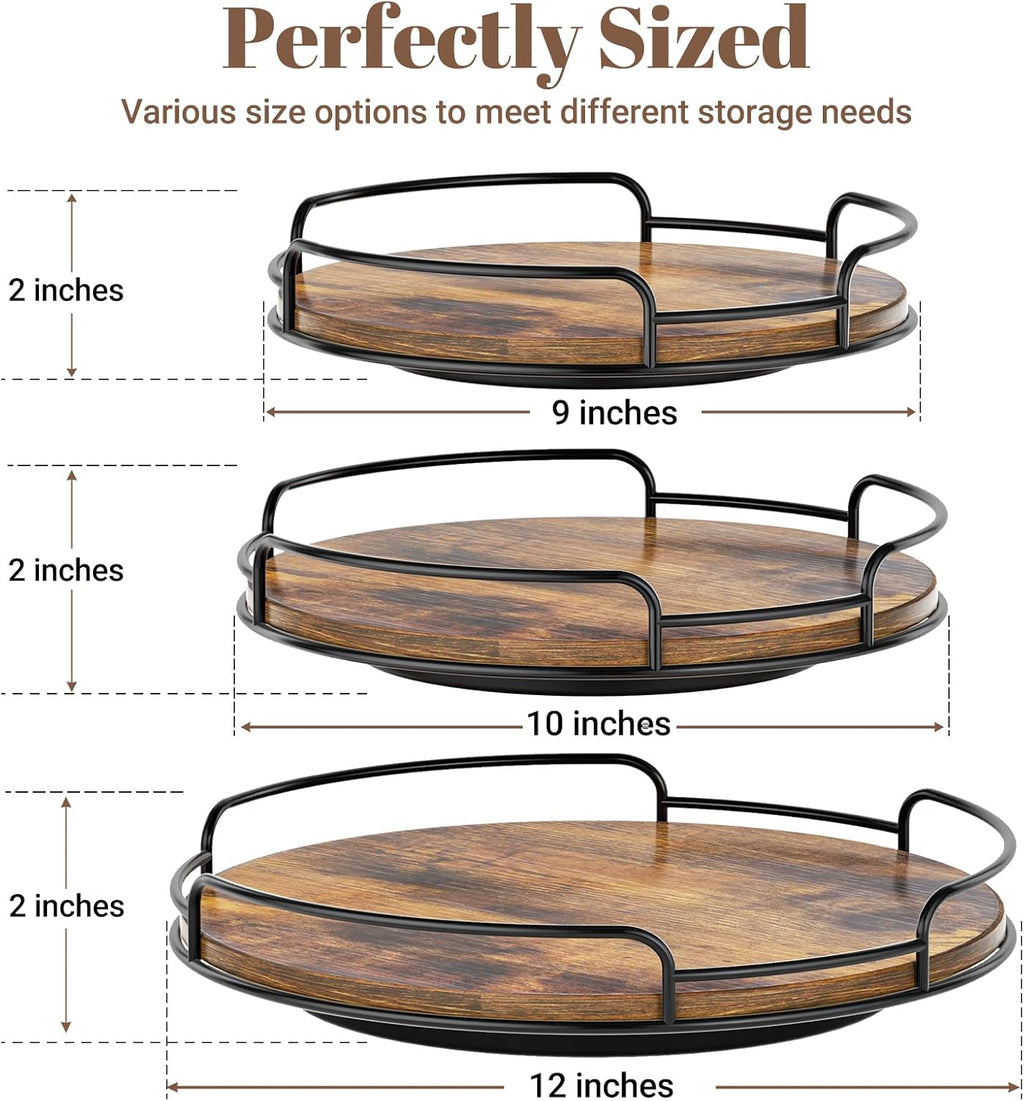 WOWBOX 9" Wood Lazy Susan Turntable Organizer for Cabinet, Pantry & Counter | Smooth 360° Rotation, Space-Saving Wooden Organizer for Spice Jars, Kitchen, Bathroom, Vanity & Tabletop
