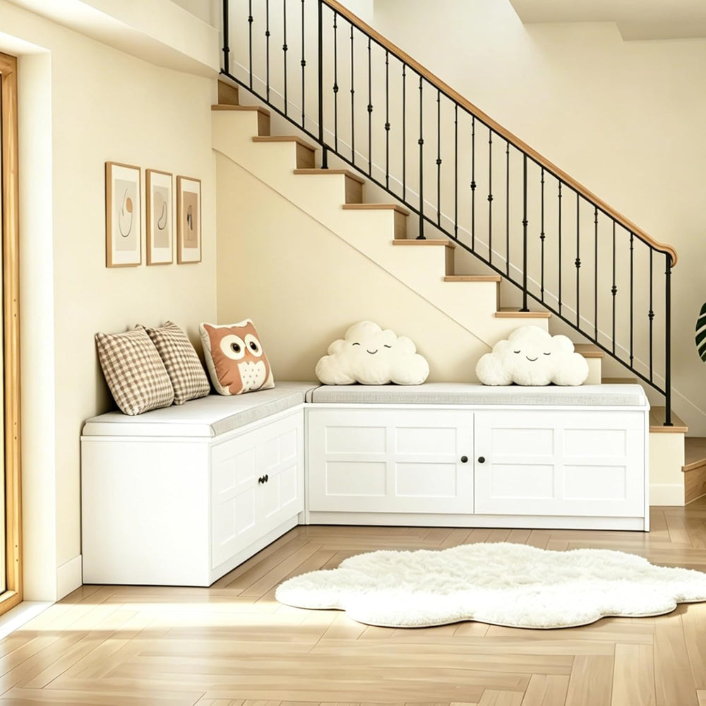 L-Shape Storage Bench with Cushion, Backless Corner Dining Nook Bench with Hi...