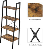 VINGLI Ladder Shelf 4-Tier Industrial Bookcase Free Standing Ladder Bookshelf with Metal Frame and Rustic Wood Plant Storage Shelf for Office, Living Room, Kitchen, Bedroom, Bathroom