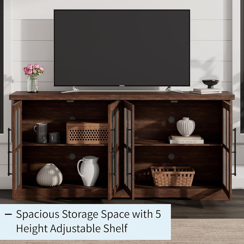 LUXOAK 63" Farmhouse TV Stand with 4 Glass Doors and Storage, Espresso |...