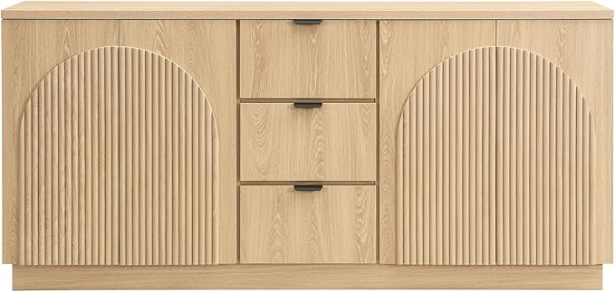 Yechen 67" Fluted TV Stand with Arched Reeded Design Doors &3 Drawers, Modern Entertainment Center with Storage for TV up to 75", TV Media Console, TV Cabinet for Living Room, Bedroom