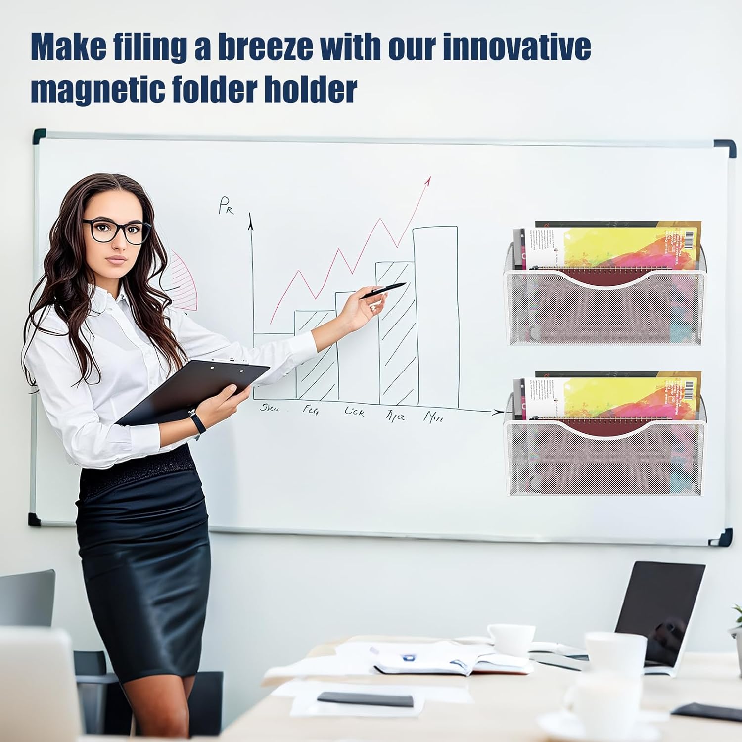 Magnetic File Holder 1 Pockets File Folder Organizer, Office Hanging Magazine Rack for File Cabinets, Magnetic Paper Holder, No Drilling Mail Organizer for Refrigerator, Office