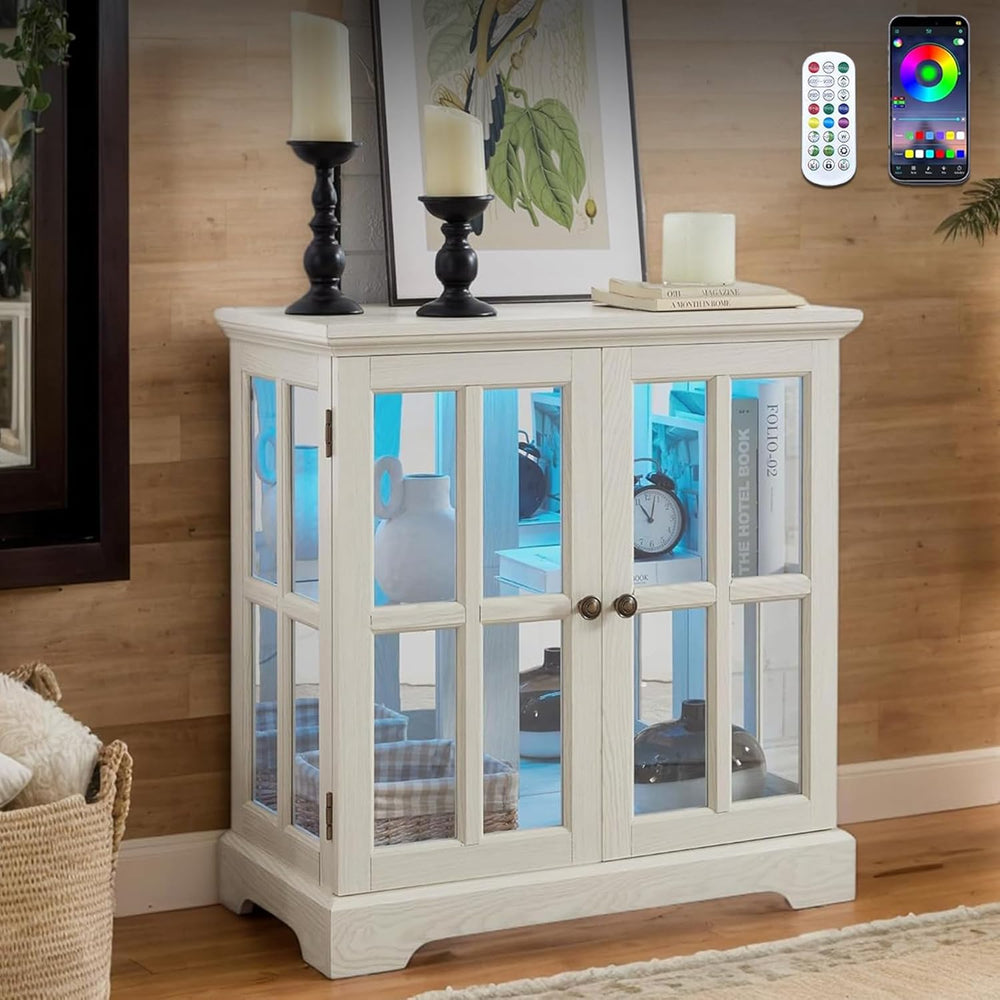 32" H LED Accent Curio Cabinet with 7 Color Lights for Collectibles, Mod...
