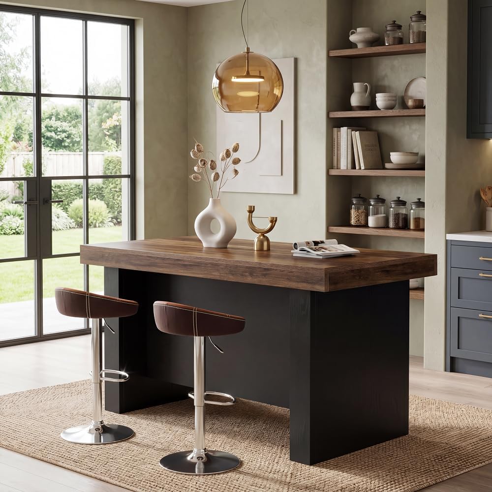 Tribesigns 55 Inch Kitchen Island Table with 2-Tier Storage, Farmhouse Center...