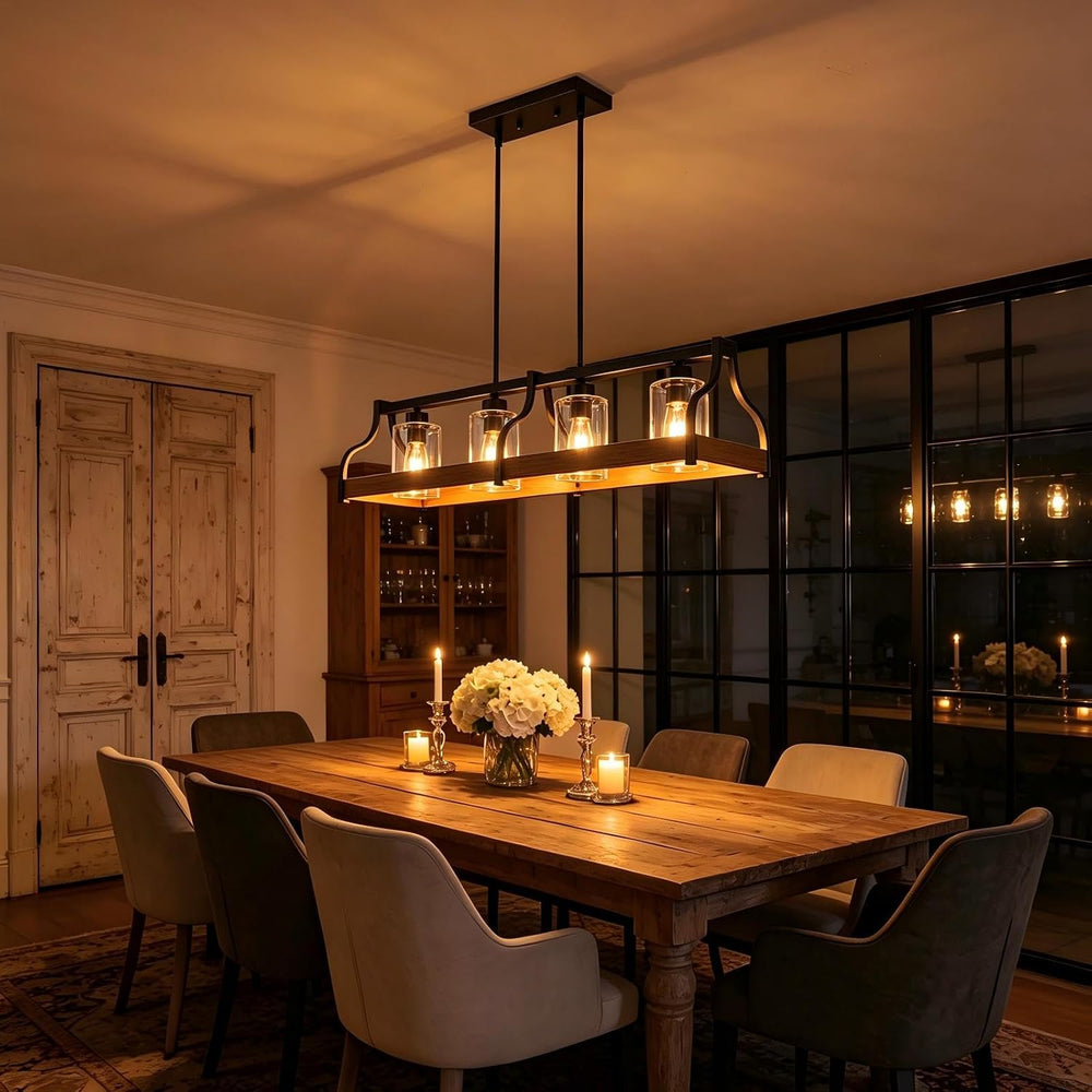 31.5" Farmhouse Chandeliers for Dining Room, Black Kitchen Island Lighting