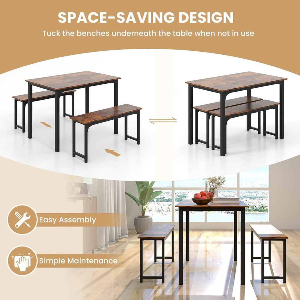 Tangkula 3-Piece Dining Table Set with Bench, Rectangular Kitchen Table with ...