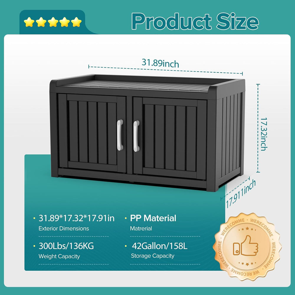 Waterproof UV-Resistant Outdoor Shoe Rack, 2-Tier Storage Cabinet Bench with ...