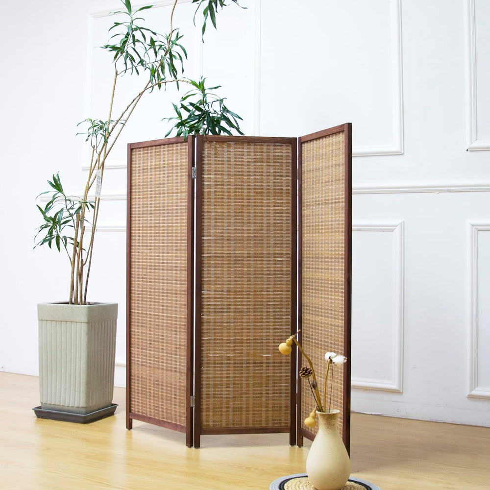 Furnnylane 3 Panel Short Room Divider Screen,Brown Freestanding Partition,Sma...