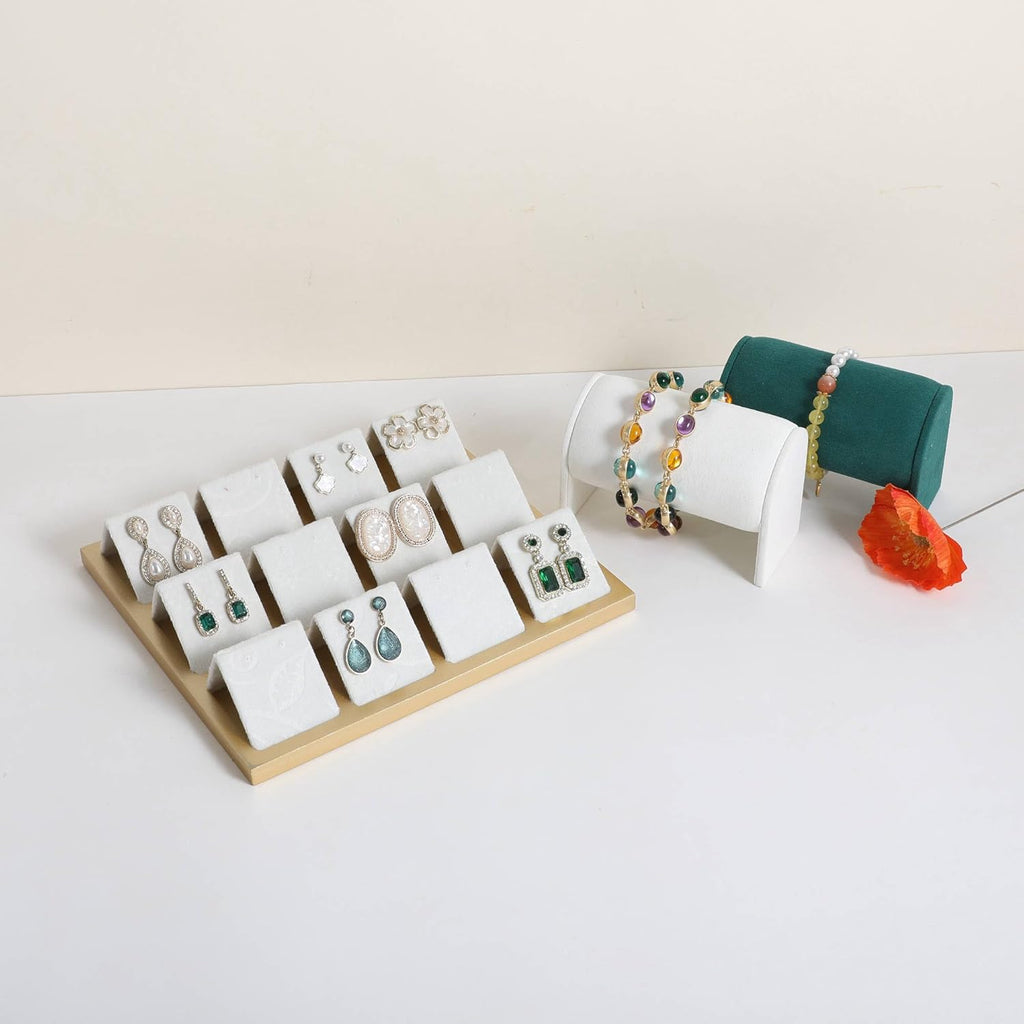 GemeShou Golden coated earring display stand for selling, velvet stud earring holder for jewelry display, Jewlery earring storage organizer tray, studs holder jewelry organizer【Earring holder-white】