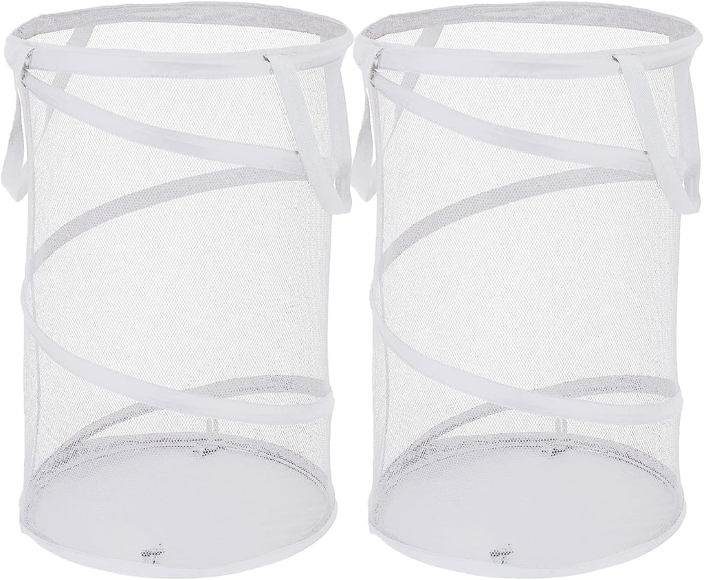 BATTOO 2 Pack White Large Collapsible Laundry Basket Foldable Mesh Pop Up Hamper with Handles for Laundry Room, Bathroom, Kids Room, College Dorm, Travel, Camping, Gift Basket