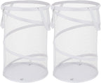 BATTOO 2 Pack White Large Collapsible Laundry Basket Foldable Mesh Pop Up Hamper with Handles for Laundry Room, Bathroom, Kids Room, College Dorm, Travel, Camping, Gift Basket