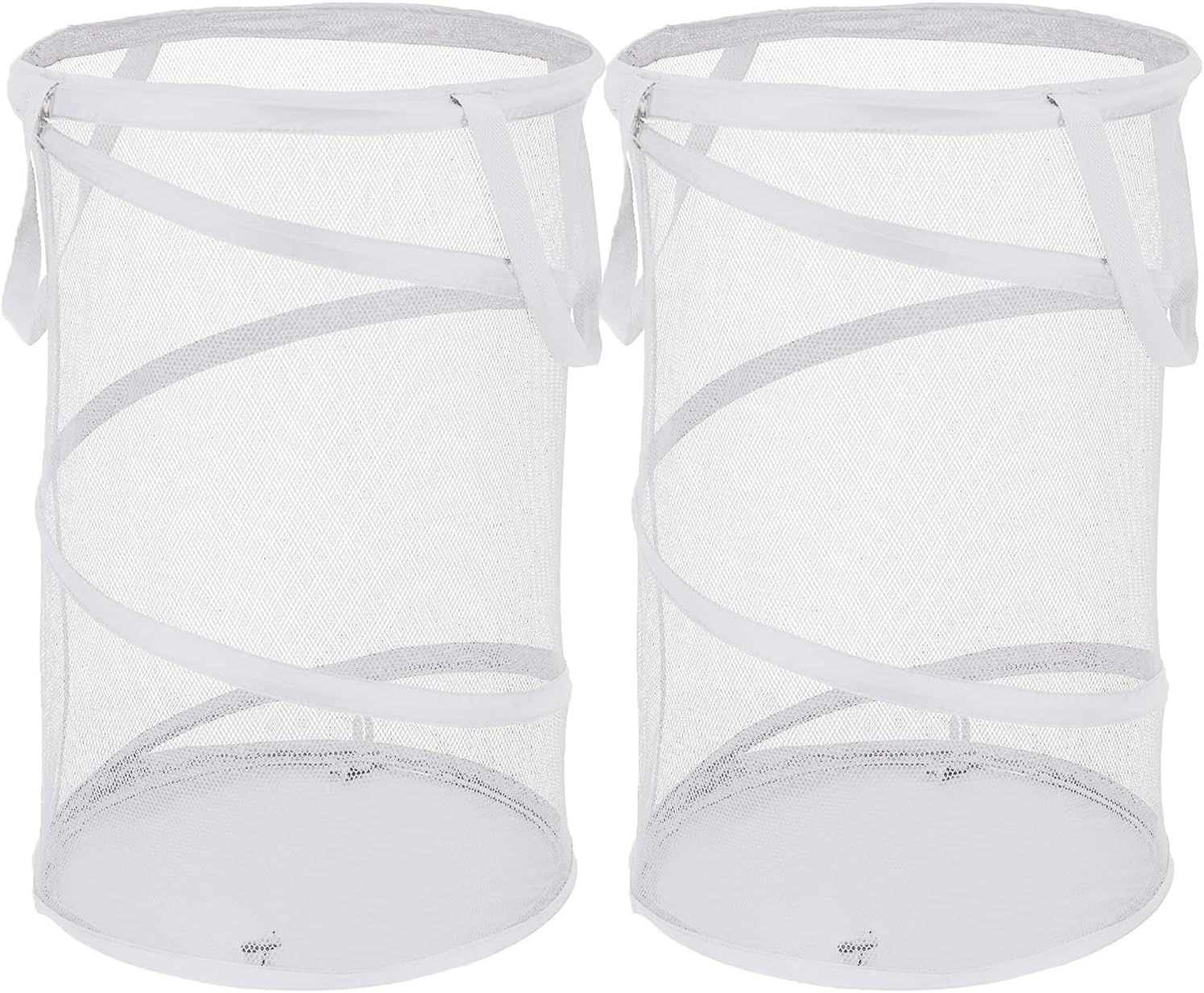 BATTOO 2 Pack White Large Collapsible Laundry Basket Foldable Mesh Pop Up Hamper with Handles for Laundry Room, Bathroom, Kids Room, College Dorm, Travel, Camping, Gift Basket