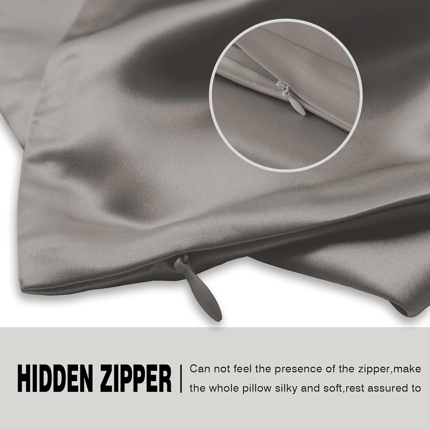 Natural Mulberry Silk Pillowcase for Hair and Skin Queen Size 20"X30" Silk Pillow Case with Hidden Zipper Soft Breathable Smooth Cooling Silk Pillow Covers for Sleeping(Gray,Queen,1Pcs)