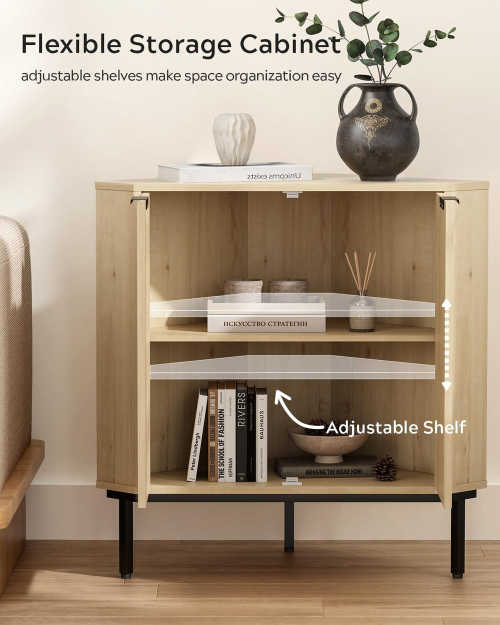 EYYTHUNG Fluted Corner Cabinet, Modern Small Corner Floor Cabinet with 2 Door...