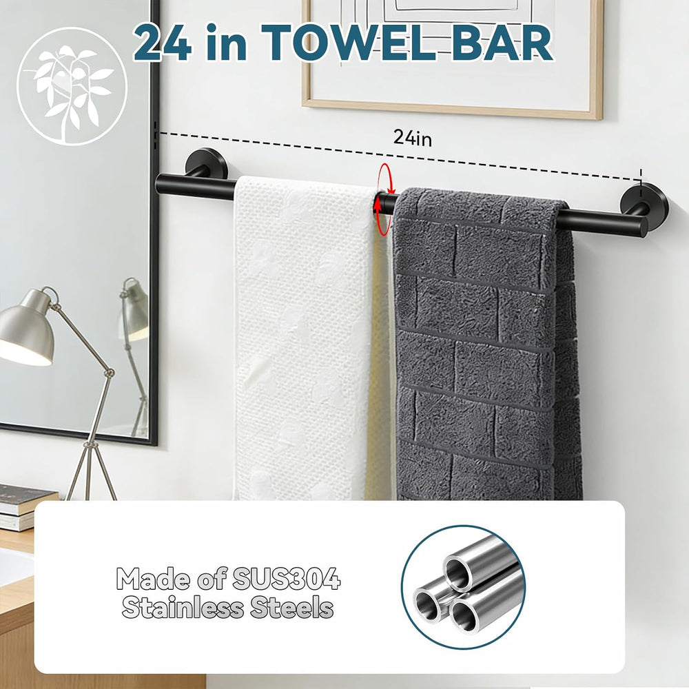 5-Piece Bathroom Hardware Set, Matte Black Bathroom Accessories Set with 24&q...