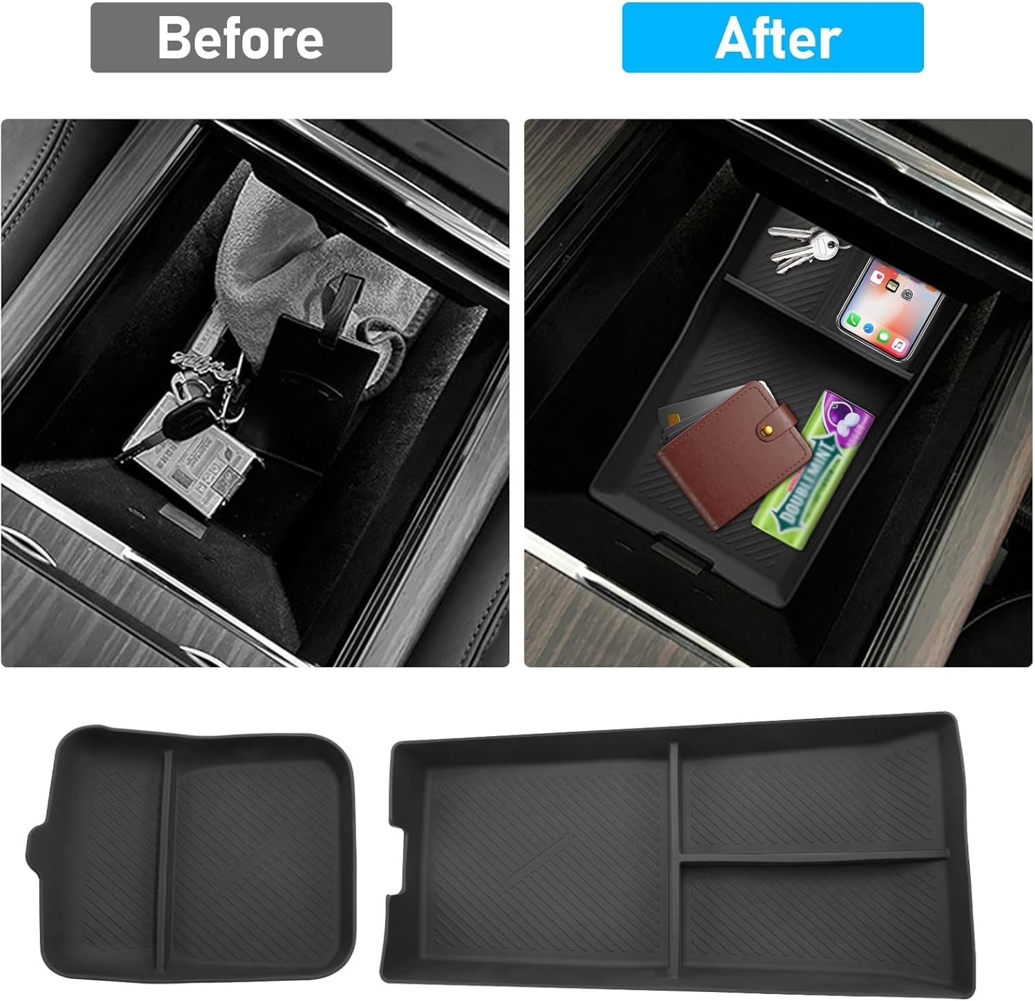 Yumzeco Center Console Organizer Tray Mat Compatible with Tesla Model S Model X 2022 2023 2024 2025, Central Control Lower Storage Box Pad for Tesla X S Accessories 2022 2023 2024 2025(2 PCS)