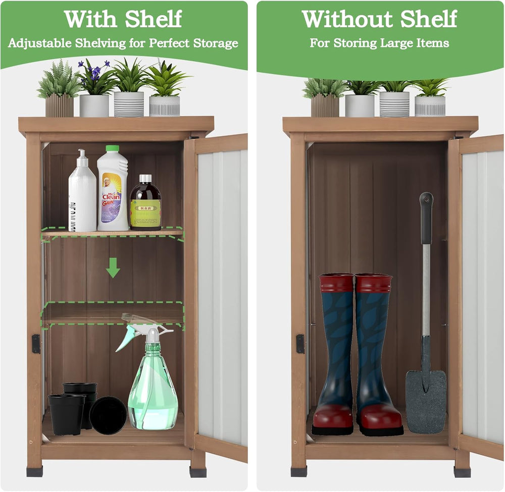 Outdoor Storage Cabinet Waterproof with Metal Top, Wooden Potting Bench Table...