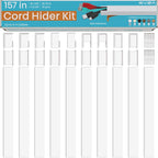 Cord Hider, Wire Cover, Cord Covers Wall Mounted TV, Cable Hider, 157 in Paintable White Raceway Kit, Electrical Cords Concealer, Cable Management, Hide Cords Wall, Wire Molding, Adhesive Channel
