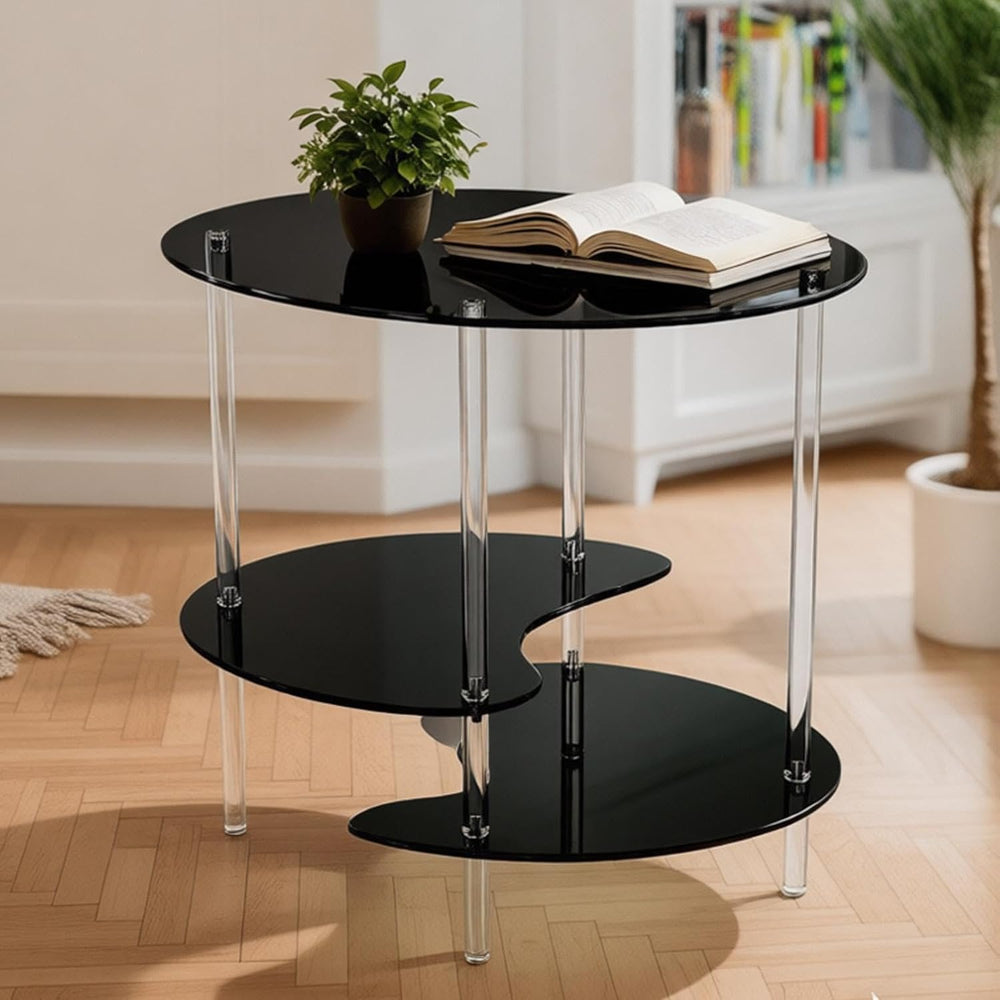 Acrylic Side Table 3 Tier Small End Table Furniture with 3 Storage Shelves Ni...