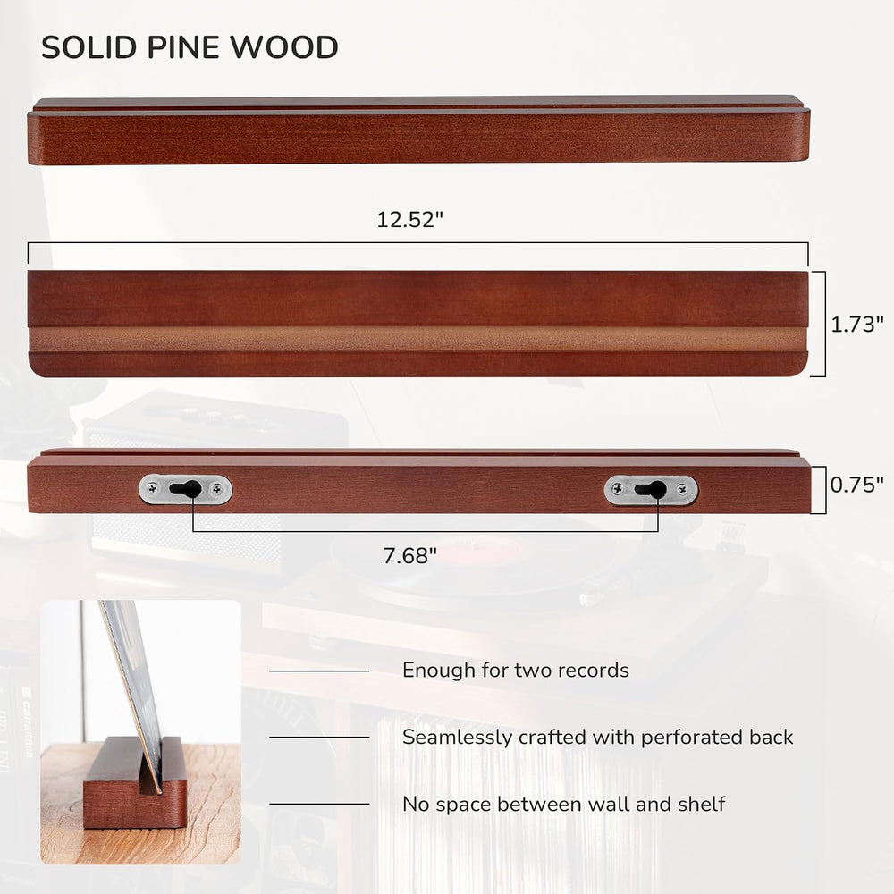 Axeman Wood Vinyl Record Shelf Wall Mount, Floating Shelves for LPs, CD, Albu...