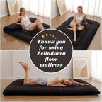 Japanese Floor Mattress, Futon Mattress with Portable Storage Bag and Washable Cover, Roll Up Thick Tatami Mat Suitable for Camping, Guest Room, Black, Twin
