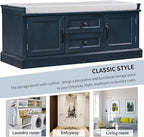 42″ Storage Bench with 2 Drawers and 2 Cabinets，Multipurpose Entryway Shoe Rack W/Removable Cushion，for Living Room Hallway Porch,Antique Navy