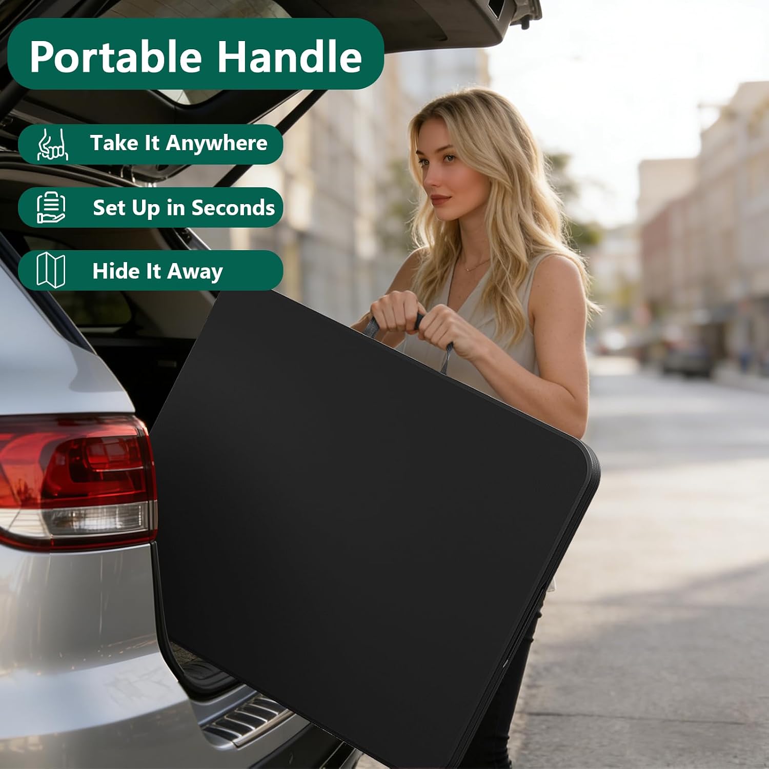 Folding Table 6FT Heavy Duty Plastic Table with Handle, Foldable&Portable, Fold-in-Half Utility Tables for Outdoor, Dining, Wedding, Events, Indoor, Picnic, Camping, Party, Black