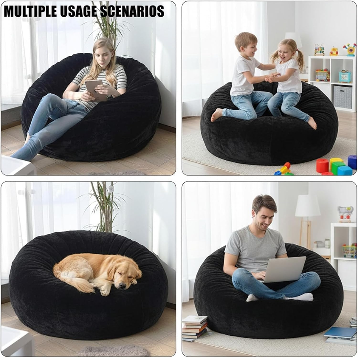 Bean Bag Chair Cover (No Filler), 6ft Fluffy Washable Large Bean Bag Chairs Cover for Adults for Living Room Bedroom Furniture