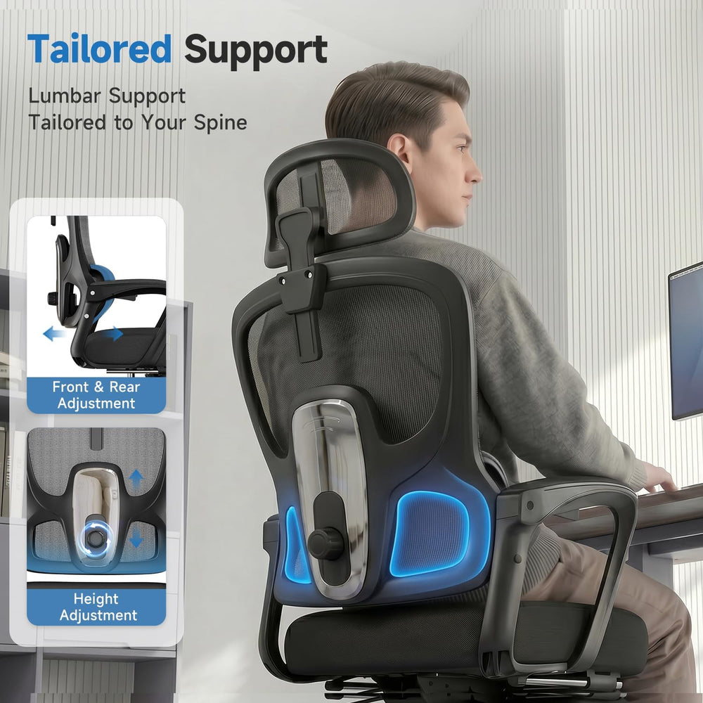 Ergonomic Office Chair with Footrest, 90-145° Reclining Desk Chair with Adjus...