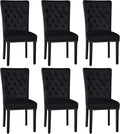 Velvet Dining Kitchen Chair Set of 6, Parsons Upholstered Dining Room Chair, Wood Accent Chair with Nailed Trim, Black