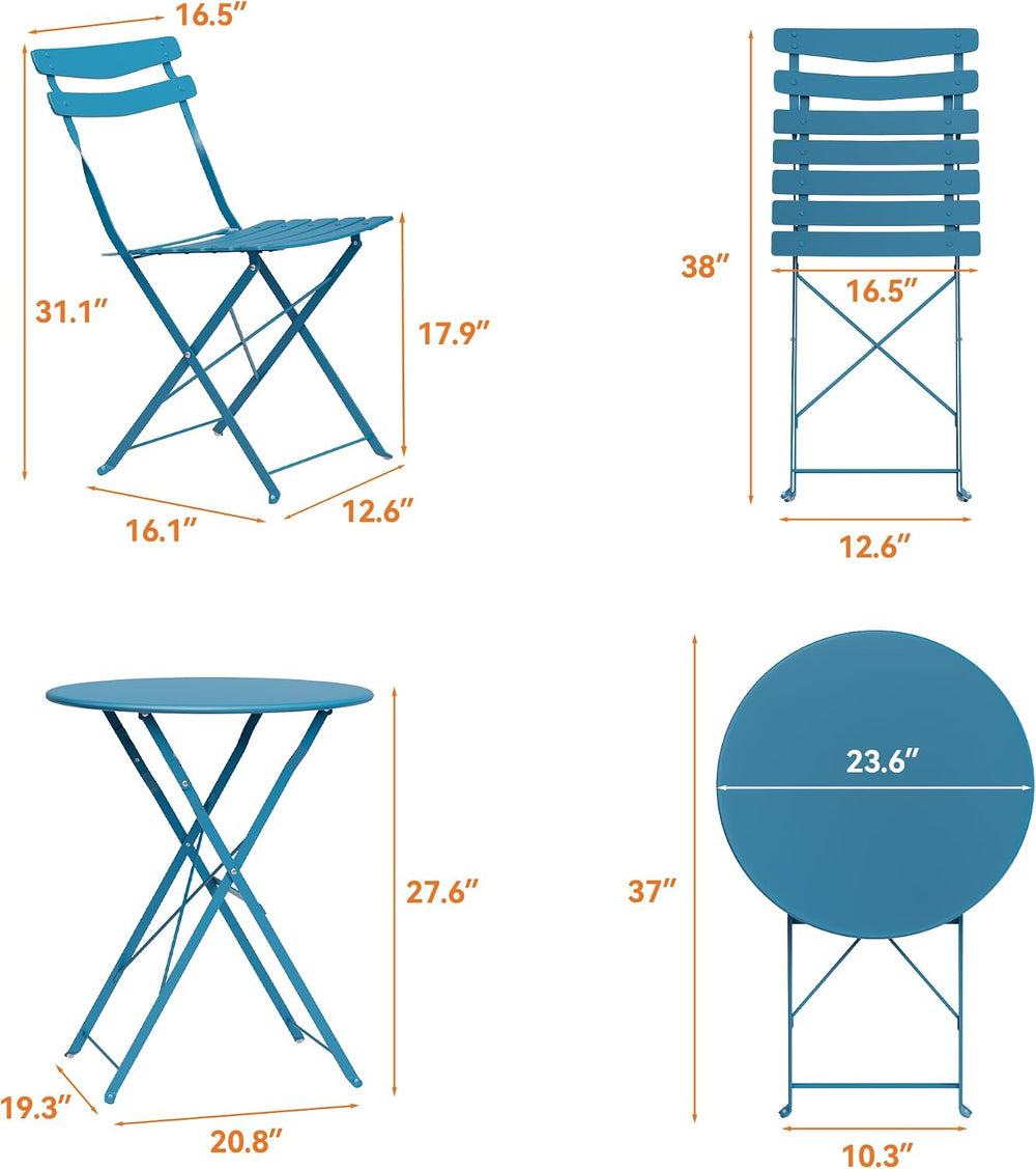 IDEALHOUSE Folding Bistro Table and Chairs Set of 2, Peacock Blue