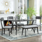 Mid-Century Modern 6-Piece Dining Set with Table, Chairs & Bench