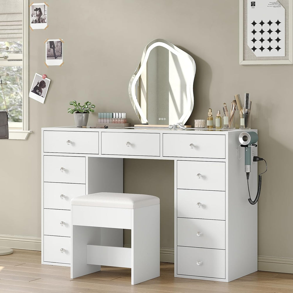 Yanosaku 47" Vanity Desk Without Mirror, Glass Top Makeup Vanity with 11...
