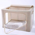 CYhom 3Pack Foldable Storage Bins - Frame Storage Box Linen Fabric Stackable Clothes Container Organizer with Clear Window & Carry Handles Large Capacity (Large-66L, Beige)