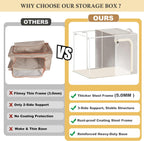 combocube 3-Side Zippered Openings Clothes Storage Bins with Thick Metal Frame, Stackable & Foldable Clothing Storage Bins with Lid, Linen Fabric Closet Storage Box with Large Clear Window, 3 Pack