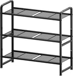 3 Tier Simple Shelf Organizer for Indoor Outdoor, Waterproof Heavy Duty Steel Shelving Unit Plant Stand for Living Room Bathroom Balcony Garden, Easy Assemble, Pitch Black