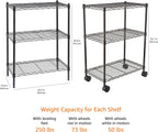 Amazon Basics 3-Shelf Adjustable, Heavy Duty Storage Shelving Unit on 2'' PP Plastic Wheel Casters, Metal Organizer Wire Rack, 23.2" L x 13.4" W x 32.75" H, Black