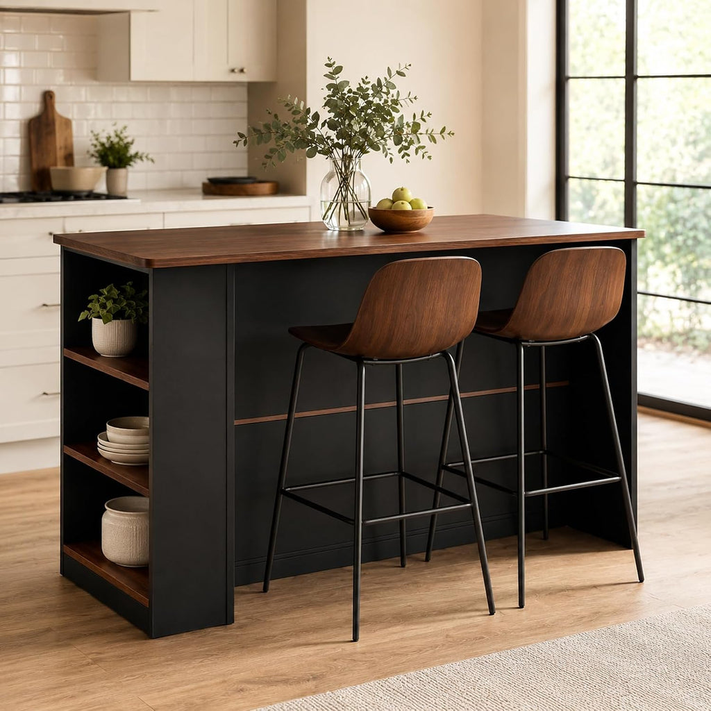 Kitchen Island Table with Storage, Large Kitchen Island with LED Light, Counter Height Table for Kitchen, Dining Room, Coffee Bar